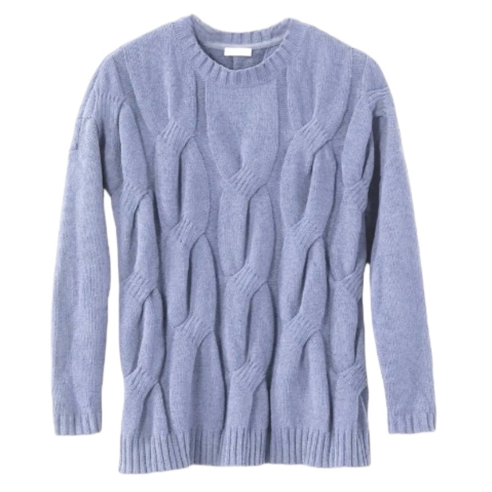 J.Jill Chenille Sweater BluQuartz Size Medium Cable Knit Chunky Pullover NWT